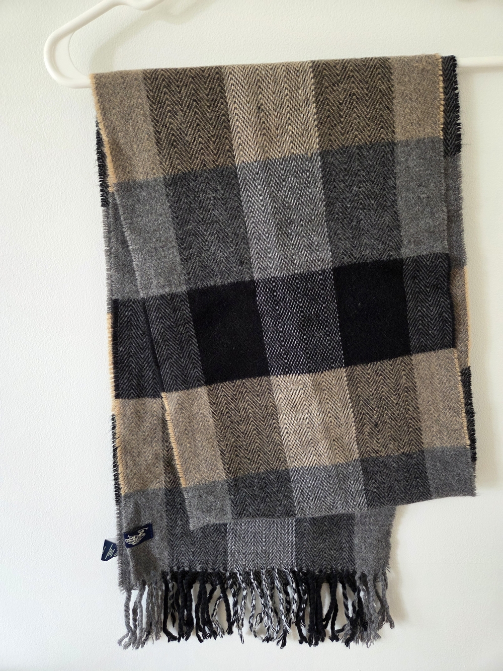 U.S. Polo Assn. Plaid Checkered Fringe Winter Scarf Brown Gray Black OS